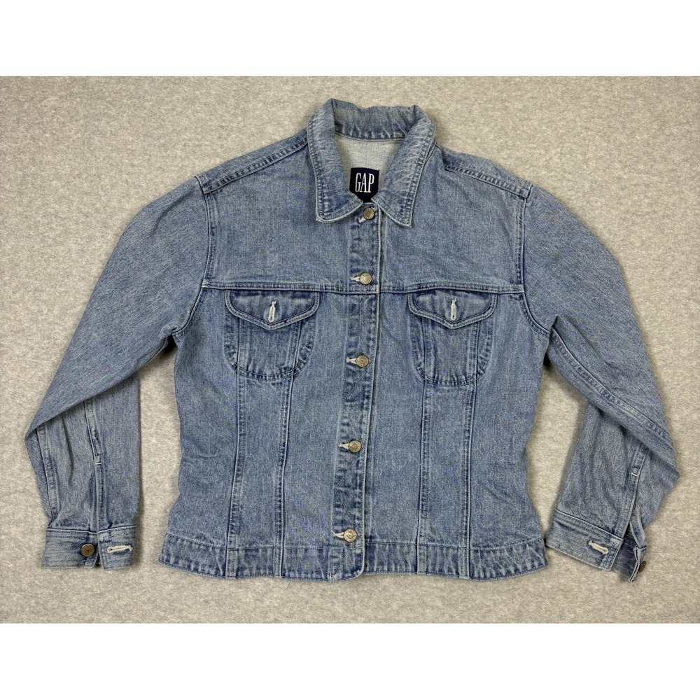 Vintage Y2K Gap Denim Jacket Womens L Light Wash Fitted Jean Trucker Coat